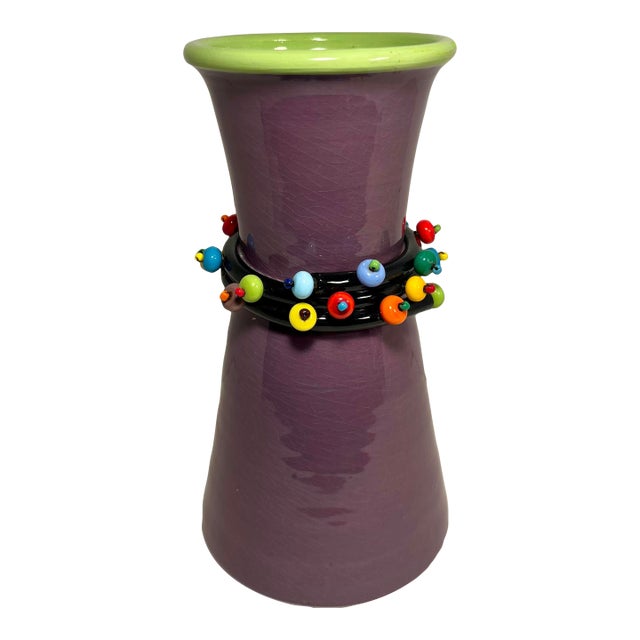 2003 Vintage Studio Art Pottery Ceramic Vase by American Artist Wendy White 9.5" For Sale