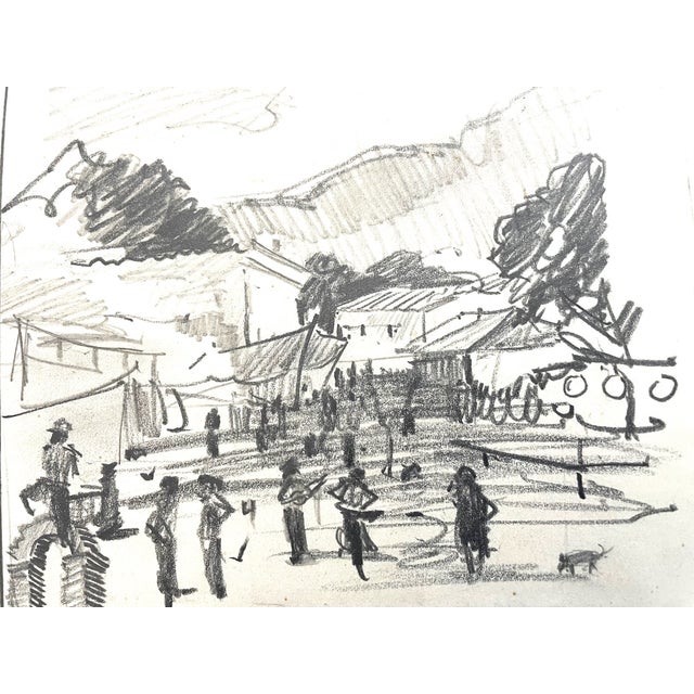 Black Leonard Scheu Impressionist Architectural Figures Signed Drawing Gouache For Sale - Image 8 of 11