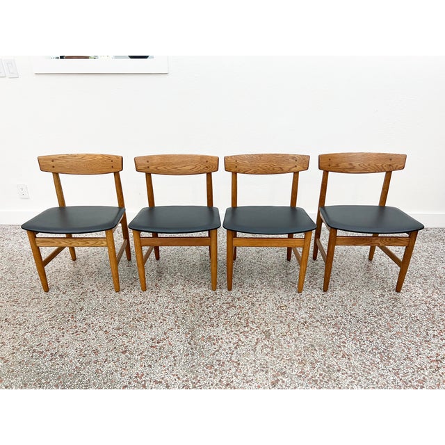 Mid-Century Modern Børge Mogensen 'Øresund' Oak and Black Leather Dining Chairs for Karl Anderson and Söner - Set of Four For Sale - Image 3 of 13