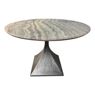 Travertine Iron Pedestal Dining Table For Sale