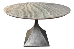 Travertine Iron Pedestal Dining Table