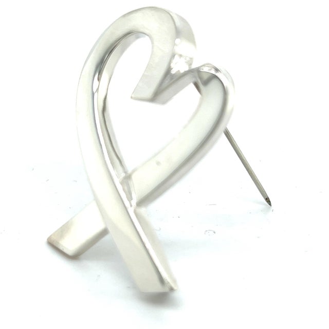 Metal 1990s Tiffany & Co Estate Heart Brooch Pin Sterling Silver For Sale - Image 7 of 12