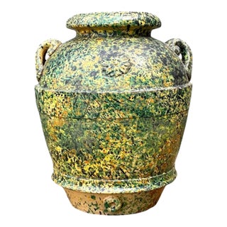 Vintage Speckled Pottery Vessel For Sale