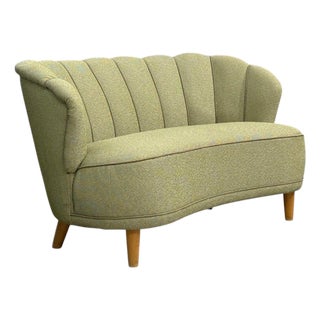 Asko, Sofa, Green Fabric, Lacquered Wood, Finland, 1950s For Sale