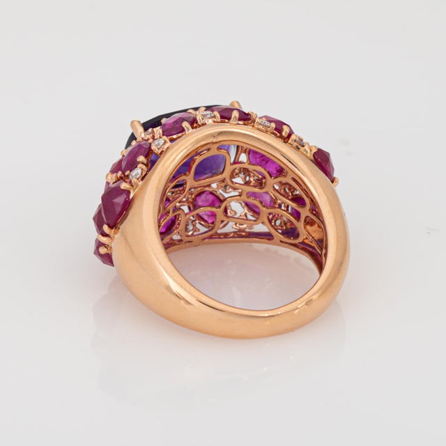 Amethyst Ruby Diamond Ring Size 5.5 Estate 18k Rose Gold Band Gemstone Jewelry For Sale In Los Angeles - Image 6 of 6