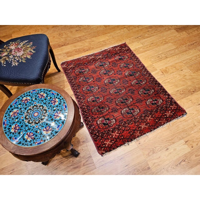Late 19th Century 19th Century Vintage Turkmen Tekke Rug With Geometric Medallions For Sale - Image 5 of 12