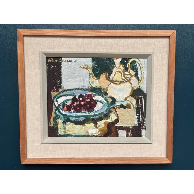 Original Vintage Swedish Oil on Panel – “Fruits and Teapot” by Hans Larsson – Signed & Dated 1952 – Vintage & Framed – 60...