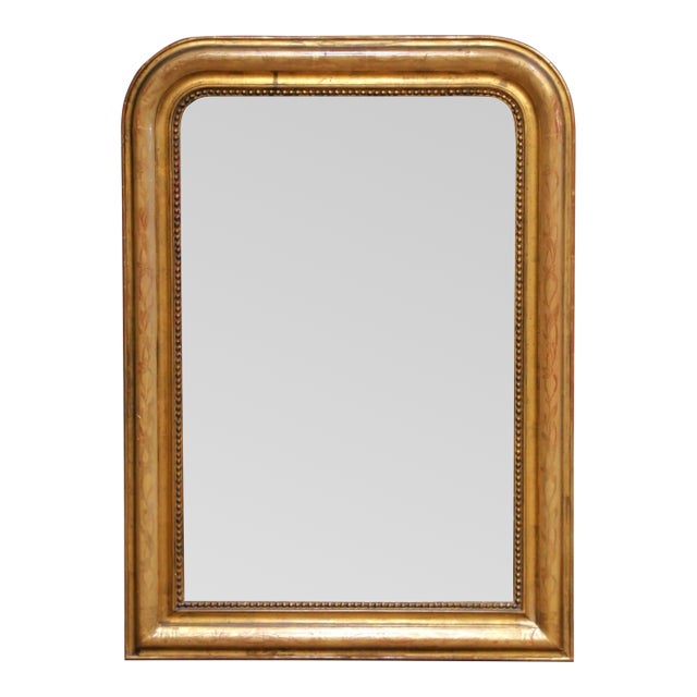19th Century French Louis Philippe Giltwood Wall Mirror With Engraved Motifs For Sale