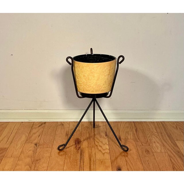 Vintage Mid-Century Modern Atomic Age Plant Stand With Ceramic Pottery, Circa 50s For Sale - Image 11 of 12