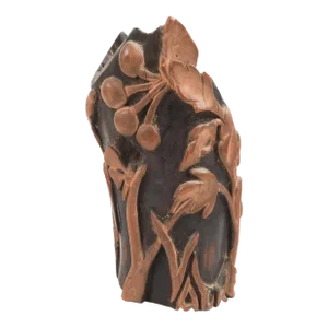 Vintage Folk Art Hand Carved Brush or Pen Holder Fruit and Foliage