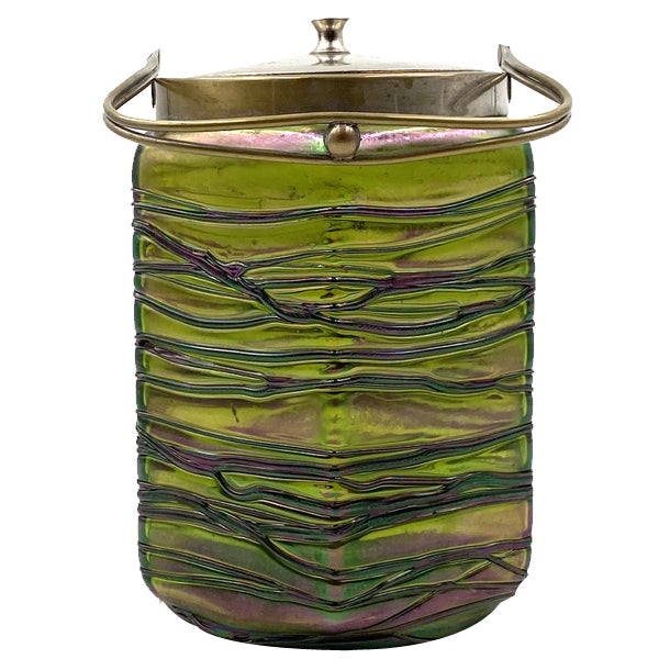 Art Nouveau Iridescent Glass Cookies Jar from Pallme & König, Austria, 1910s For Sale