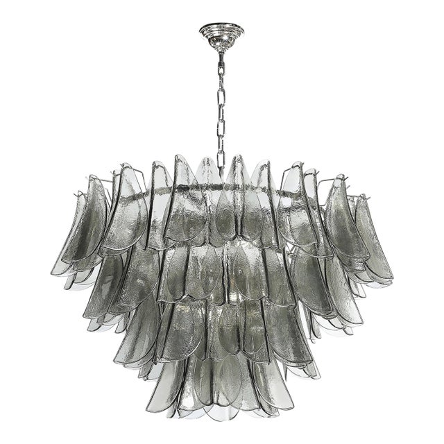 Modernist Feather Chandelier in Murano Smoked Topaz Glass and Polished Chrome For Sale