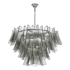 Modernist Feather Chandelier in Murano Smoked Topaz Glass and Polished Chrome