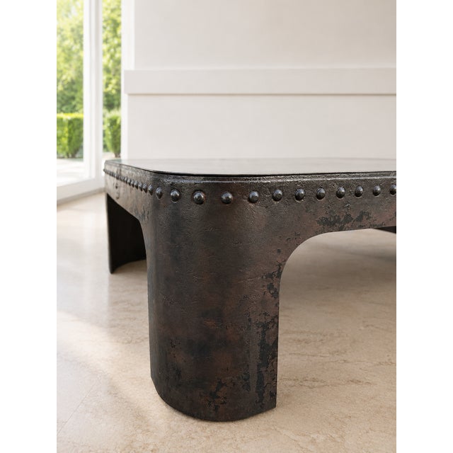 Black Vintage French Industrial Coffee Table in Riveted Metal, 1920 For Sale - Image 8 of 11
