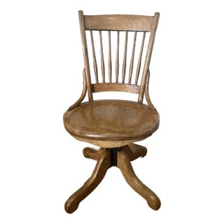 1920s Solid Oak Bankers Chair For Sale