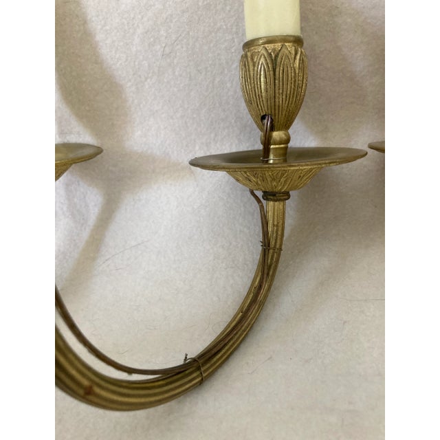 Early 20th Century Neoclassical French Empire Bronze 2 Arm Electrified Wax Candle Wall Sconces - a Pair For Sale - Image 12 of 13
