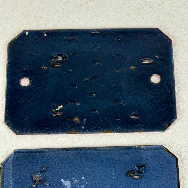 Paint Pair of Vintage Porcelain / Enamel Wall Sign Plaques With Numbers For Sale - Image 7 of 7