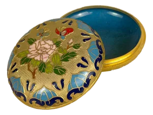 Vintage Chinese Cloisonne Brass & Enamel Round Storage Box