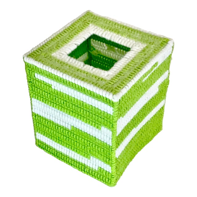 1970s Boho Chic Folk Art Yarn Tissue Box Cover. For Sale