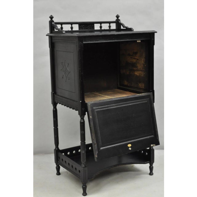 Wood Antique Victorian Aesthetic Movement Black Ebonized Music Stand Side Table For Sale - Image 7 of 12