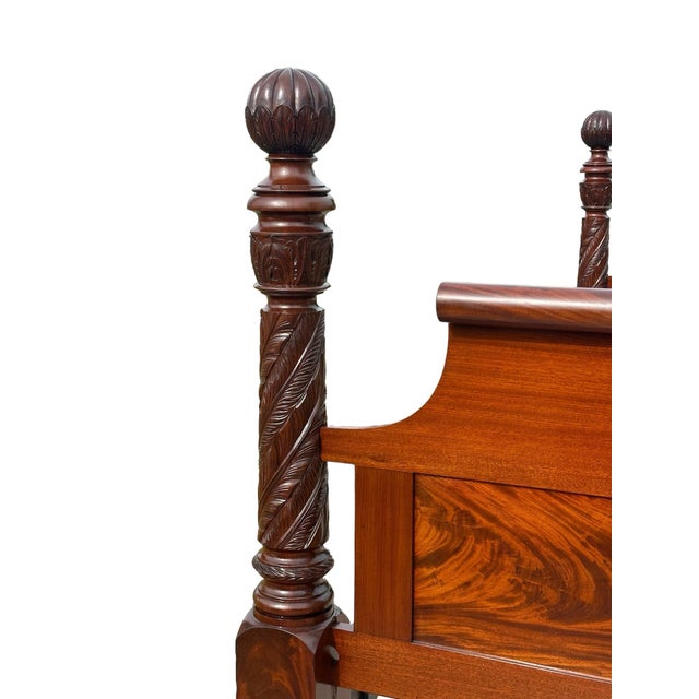 Early American Antique Federal Period Mahogany Acanthus & Pomegranate Carved Bed For Sale In Boston - Image 6 of 10