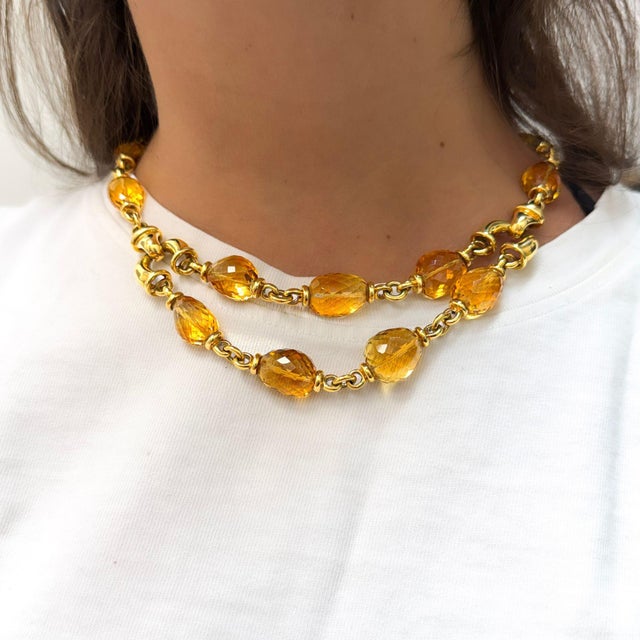Vintage Citrine Bead 18k Gold Two Strand Necklace For Sale - Image 9 of 10