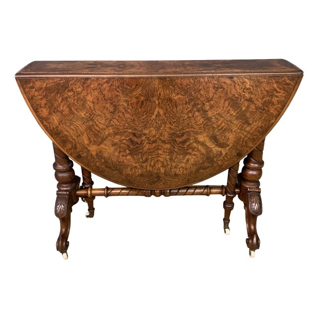 Large Victorian Burr Walnut Sutherland Table, 1870 For Sale
