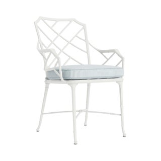 Brown Jordan Calcutta Arm Chair in Chalk with Artic Stripe Cushions For Sale