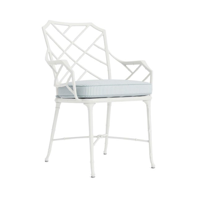 Brown Jordan Calcutta Arm Chair in Chalk with Artic Stripe Cushions For Sale