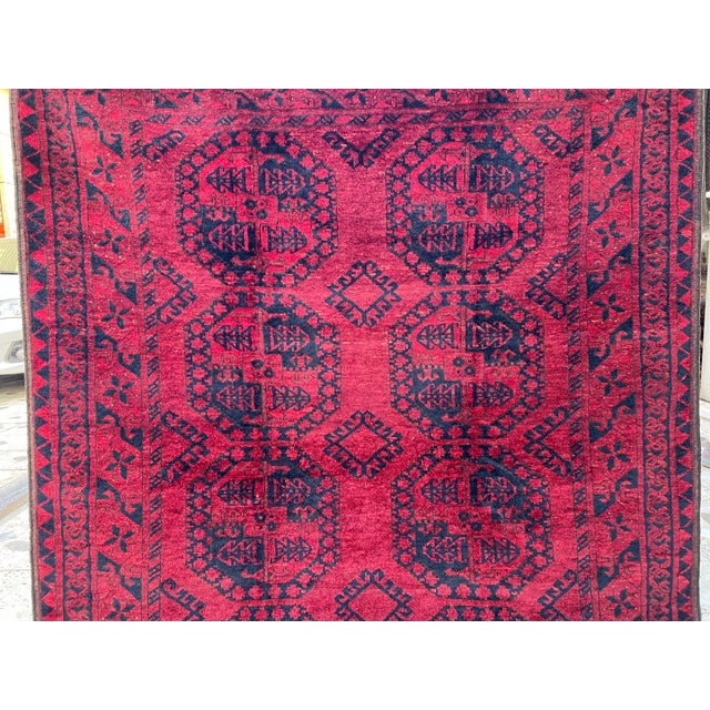 Red Turkmen Tribal Hand-Knotted Wool Rug - 4'3" X 5'5" For Sale - Image 4 of 11