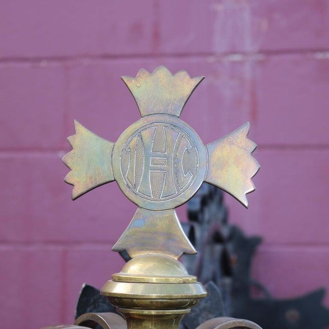 Antique Gothic Hardstone, Brass, Oak & Wrought Iron Baptismal With Boom 19thC For Sale - Image 15 of 17