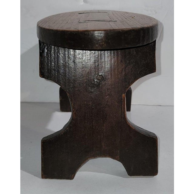 18Thc Original Painted & Mortised Walnut Bench / Foot Stool From Pennsylvania For Sale - Image 4 of 5