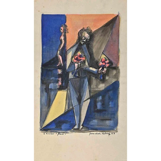 Figure is an original drawing in pen, tempera and watercolor realized by Pierre Charles Danobis in 1943. Good Conditions....