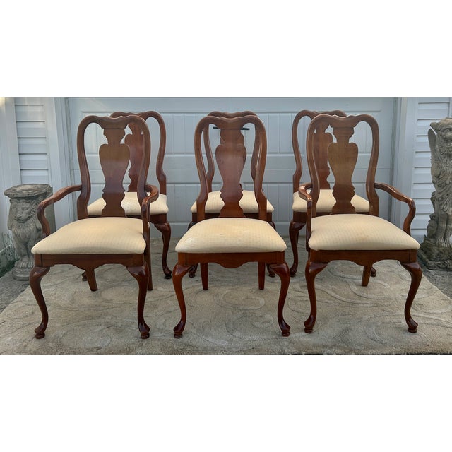 Vtg. American Drew Set of Six Queen Anne Style Dining Chairs For Sale - Image 11 of 15