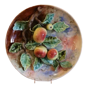 19th Century French Hand Painted Ceramic Barbotine Fruit Wall Platter