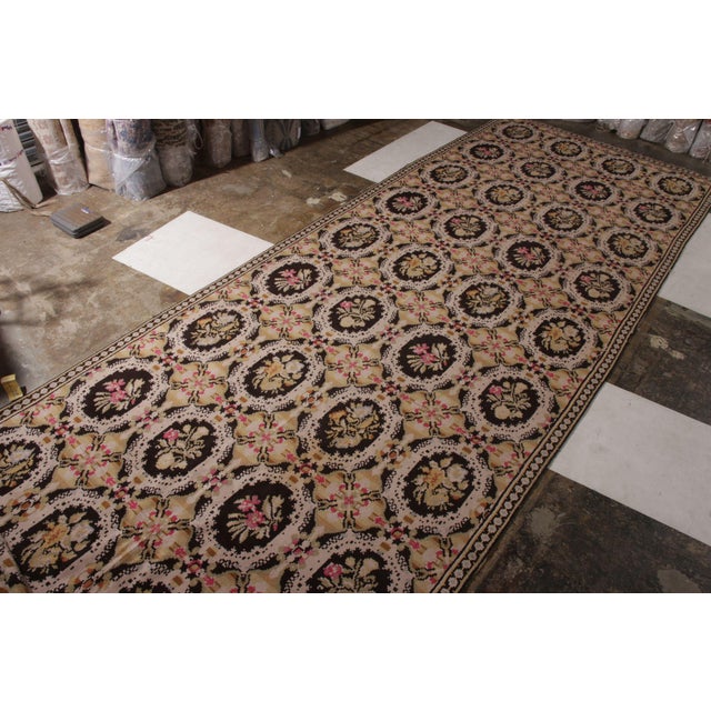 Traditional Vintage Kerman Lavar Persian Rug in Black and Beige-Brown Floral Pattern For Sale - Image 3 of 7