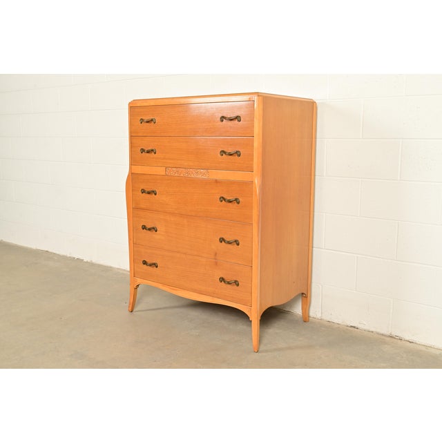 Mid-Century Modern Mid-Century French Regency Carved Mahogany Highboy Dresser or Chest of Drawers, Circa 1950s For Sale - Image 3 of 18