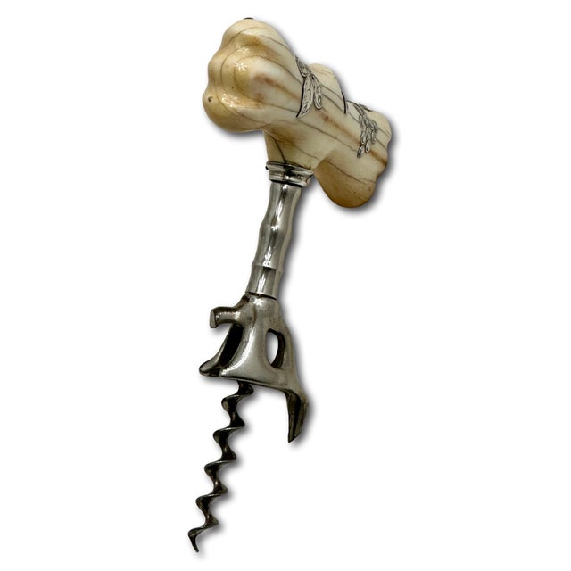 Fine & Unusual Antique American Victorian Sterling Silver Inlayon Bone Wine Corkscrew - Circa 1900 For Sale In Boston - Image 6 of 18