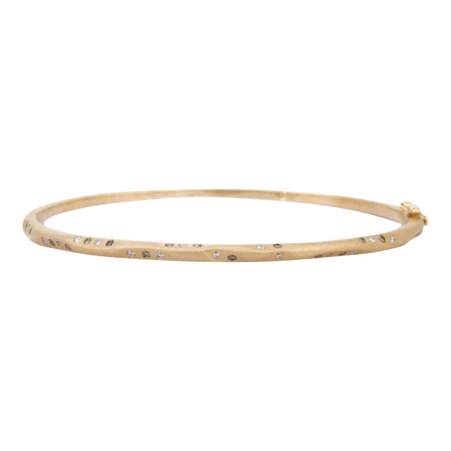 14k Yellow Gold Bangle Studded With White & Brown Diamonds For Sale