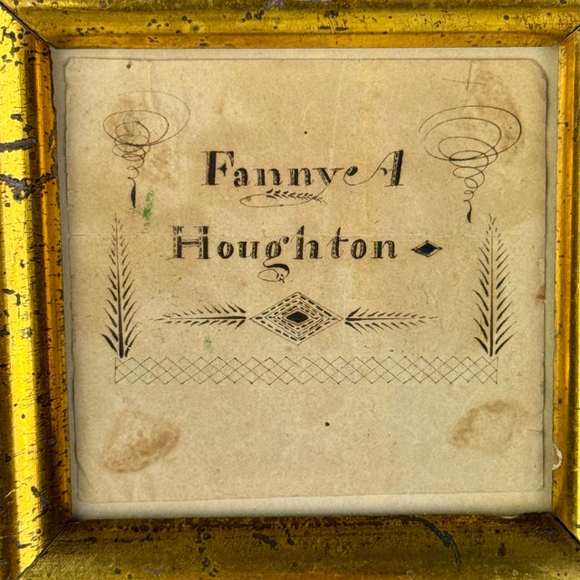 American Antique 19th Century Calligraphy Penmanship, Fanny A. Houghton, in Gilt Frame For Sale - Image 3 of 5