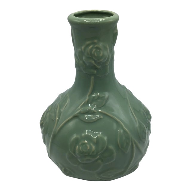 Celadon Style Climbing Rose Pattern Porcelain Vase For Sale