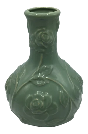 Vintage Celadon Style Climbing Rose Pattern Porcelain Vase