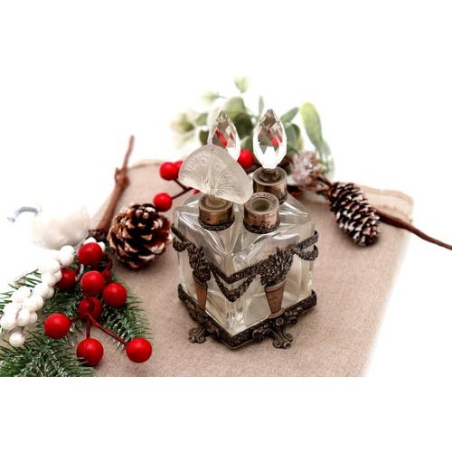 Silver Glass and Silver Perfume Bottles with Raised Floral Motifs, Bows and Garlands, Set of 4 For Sale - Image 8 of 8