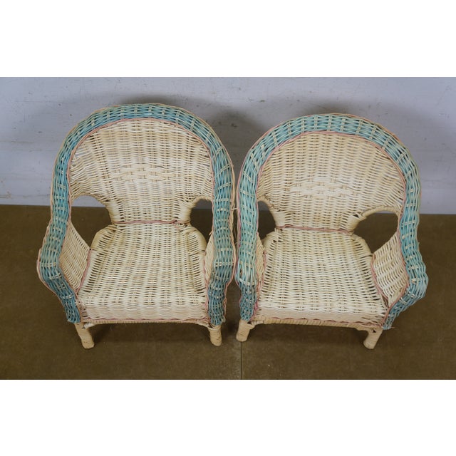 2 Vintage Wicker Doll Sized Salesman Sample Wicker Rattan Arm Chairs 12" For Sale - Image 6 of 14