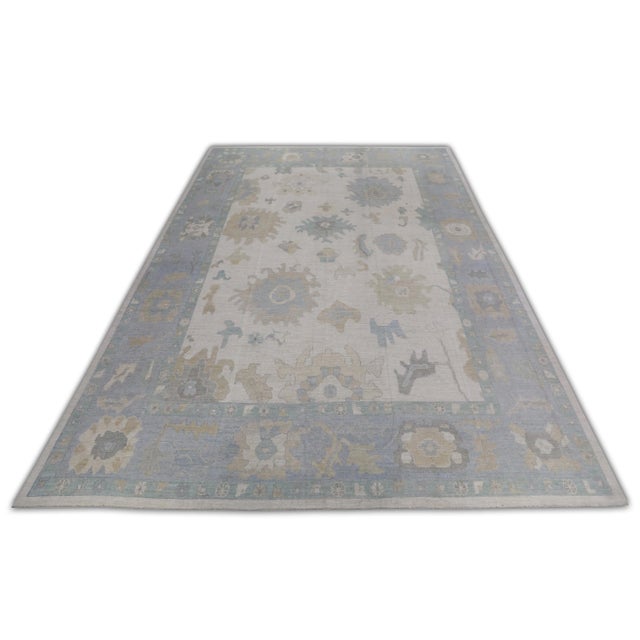 Blue Handwoven Turkish Oushak Rug 12'4" X 15'4" For Sale In Houston - Image 6 of 7