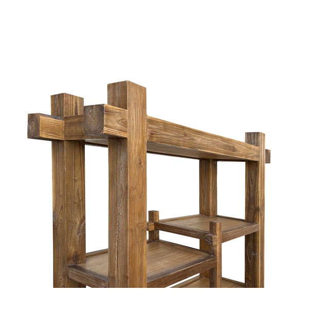 1980s Rustic Thick Bold Wood Multi-Shelves Display Cabinet Bookcase Room Divider For Sale - Image 10 of 18