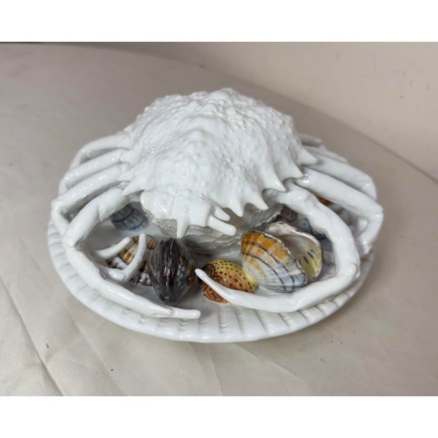 Vintage Handmade Italian White Majolica B. Altman Crab Clam Covered Pottery Dish For Sale - Image 10 of 14