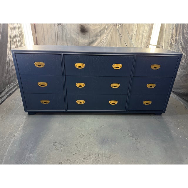 1960s Drexel Campaign Dresser Refinished in Navy For Sale - Image 10 of 12