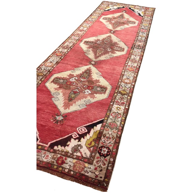 Turkish Vintage Circa Turkish Oushak Runner 3ft 6in X 11ft For Sale - Image 3 of 5