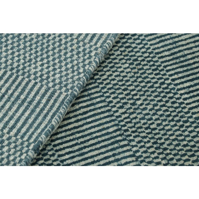 Royal Blue Rug & Kilim’s Modern Rug in Blue and Cream, With Stripes and Geometric Patterns For Sale - Image 8 of 8